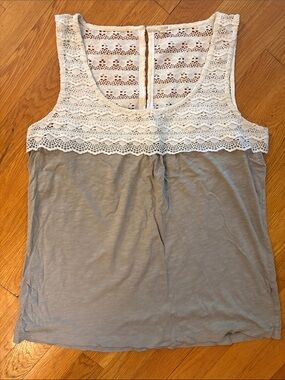 J. Crew Lace Yoke Tank — White & Light Green
